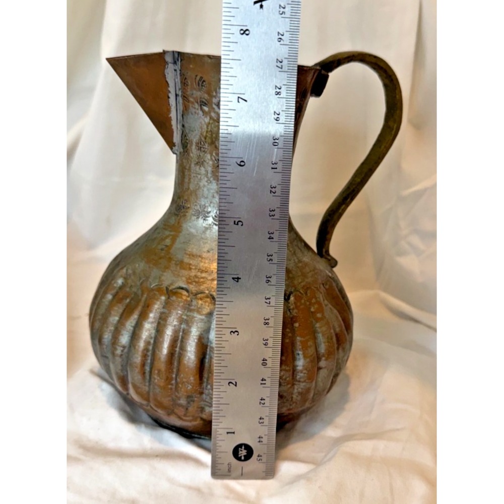 Vintage 1960s United Arab Republic Hand Hammered Tinned Copper Ewer Pitcher UAR - Picture 5 of 11